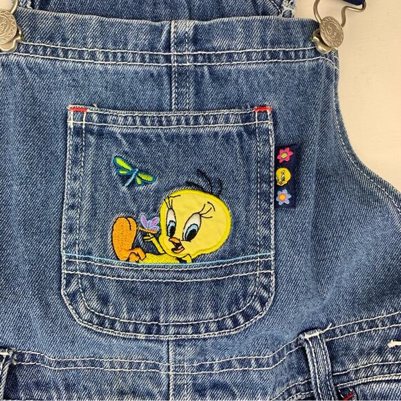 Vintage Tweety Bird Looney tunes girls size 8 denim shortalls overalls cartoon 9 - Picture 5 of 11